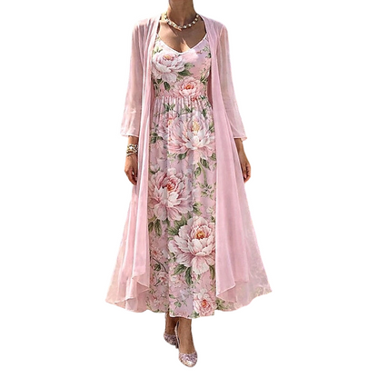 Ensemble élégant à deux pièces pour femme, à motif floral