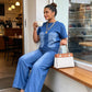 Ensemble 2 pièces décontracté pour femme : haut et pantalon en jean