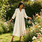 🔥Robe A-line en coton et lin à col en V pour femme