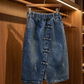 Jupe midi en jean coupe trapèze amincissante pour femme