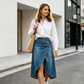💙🔥Jupe en jean à taille haute et coupe asymétrique pour femme – Un style vintage tout en simplicité