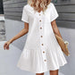 Robe à nouer pour femme, robe d'été ample en coton et lin, avec ourlet à volants, robe décontractée à manches courtes