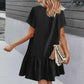 Robe à nouer pour femme, robe d'été ample en coton et lin, avec ourlet à volants, robe décontractée à manches courtes