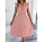 Robe midi pour femme à col en V, en dentelle, à manches à volants et plissée