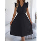 Robe midi pour femme à col en V, en dentelle, à manches à volants et plissée