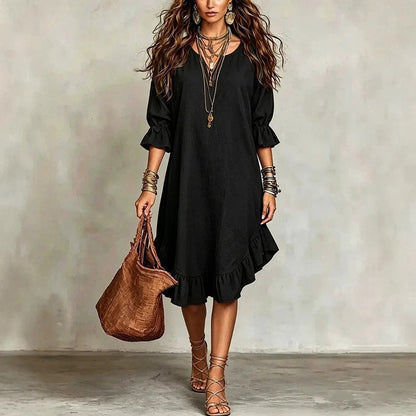 🎉NOUVEAUTÉ – OFFRE À DURÉE LIMITÉE 💞Robe tissée pour femme à col en V et ourlet à volants