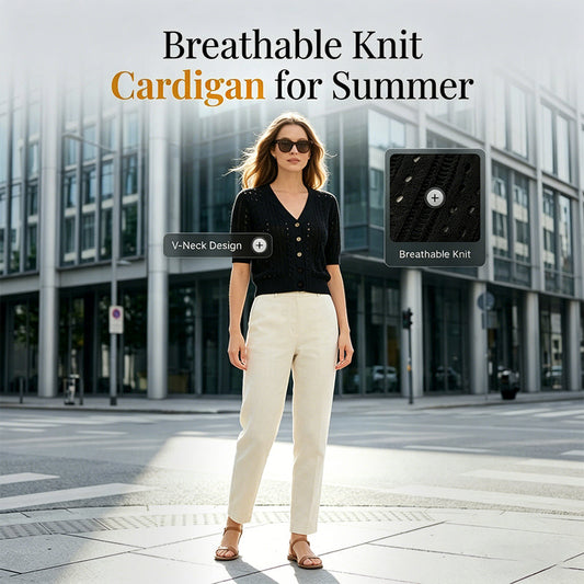 Cardigan en maille ajourée à manches courtes pour femme