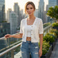 Cardigan en maille ajourée à manches courtes pour femme