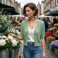 Cardigan en maille ajourée à manches courtes pour femme