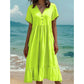 Robe midi femme à col V manches courtes et volants