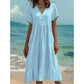 Robe midi femme à col V manches courtes et volants
