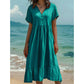 Robe midi femme à col V manches courtes et volants