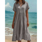 Robe midi femme à col V manches courtes et volants