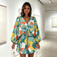 Robe d'été pour femme à col en V et manches flottantes, avec cordon de serrage