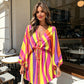 Robe d'été pour femme à col en V et manches flottantes, avec cordon de serrage