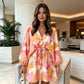 Robe d'été pour femme à col en V et manches flottantes, avec cordon de serrage