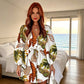 Robe d'été pour femme à col en V et manches flottantes, avec cordon de serrage