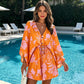 Robe d'été pour femme à col en V et manches flottantes, avec cordon de serrage