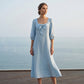 Robe midi décontractée unie, avec un nœud élégant et un décolleté carré