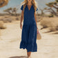 Robe longue fluide à boutons et col en V pour femme