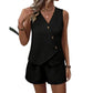 🔥-57%👗 Ensemble 2 Pièces Femme Gilet Sans Manches Col V à Boutons + Short Décontracté – Tissu Texturé Léger