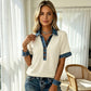 Chemise femme en denim à col en V et manches courtes