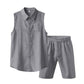 🔥-56% 👔 Ensemble 2 Pièces Homme Chemise Sans Manches Lin à Poches + Short Taille Élastique Cordon Ajustable