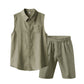 🔥-56% 👔 Ensemble 2 Pièces Homme Chemise Sans Manches Lin à Poches + Short Taille Élastique Cordon Ajustable