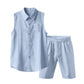 🔥-56% 👔 Ensemble 2 Pièces Homme Chemise Sans Manches Lin à Poches + Short Taille Élastique Cordon Ajustable