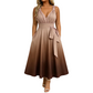 Robe élégante à col en V et dégradé de couleurs pour femme, avec poches