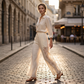 Pantalon fluide en dentelle pour femme avec cordon de serrage