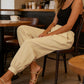 Pantalon décontracté unie pour femme, avec revers aux chevilles