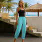 Pantalon décontracté unie pour femme, avec revers aux chevilles