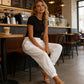 Pantalon décontracté unie pour femme, avec revers aux chevilles