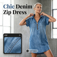 🔥-52%👗 Robe Chemise Jean Femme Décontractée – Col Rabattu Manches Courtes Poches Intégrées🌿 pour le quotidien