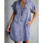 🔥-52%👗 Robe Chemise Jean Femme Décontractée – Col Rabattu Manches Courtes Poches Intégrées🌿 pour le quotidien
