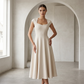 Robe longue élégante à col carré, coupe trapèze ajustée pour femme
