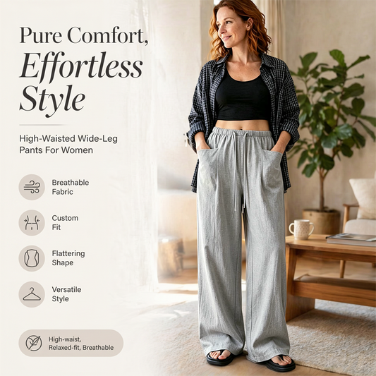 ✨Pantalon large à taille haute et cordon de serrage pour femme