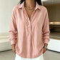 Chemise demi-boutonnée ample pour femme, style décontracté