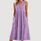 Robe midi décontractée sans manches à col en V pour femme