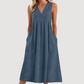 Robe midi décontractée sans manches à col en V pour femme