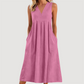 Robe midi décontractée sans manches à col en V pour femme