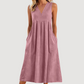 Robe midi décontractée sans manches à col en V pour femme