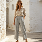 Pantalon décontracté à rayures et taille haute pour femme