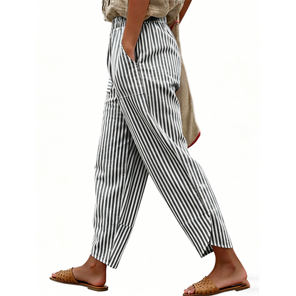 Pantalon décontracté à rayures et taille haute pour femme