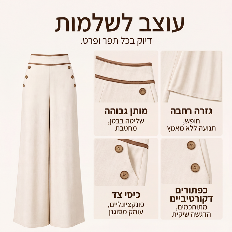 מכנסיים רחבים עם מותן גבוה לנשים עם גימור מנוגד בצבע