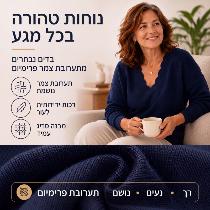 סוודר סרוג לנשים עם צווארון V מעוגל קצוות
