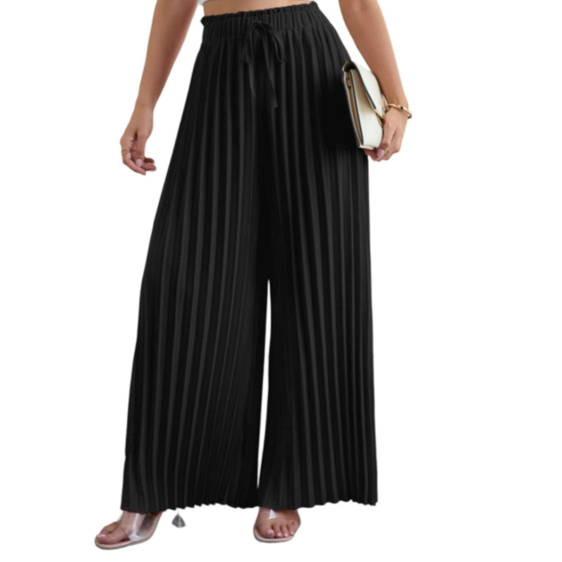 מכנסיים רחבים עם קיפולים וחוט משיכה במותן