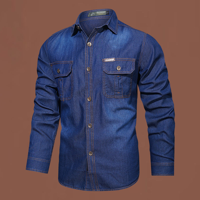 חולצת דנים ארוכת שרוול קז'ואל לגברים