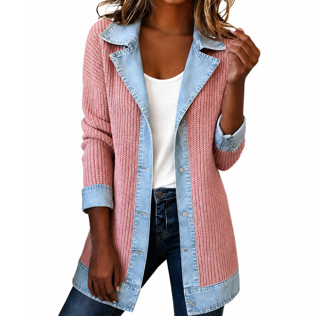 מעיל נשים אלגנטי מסריג מצולע עם חיבורי דנים